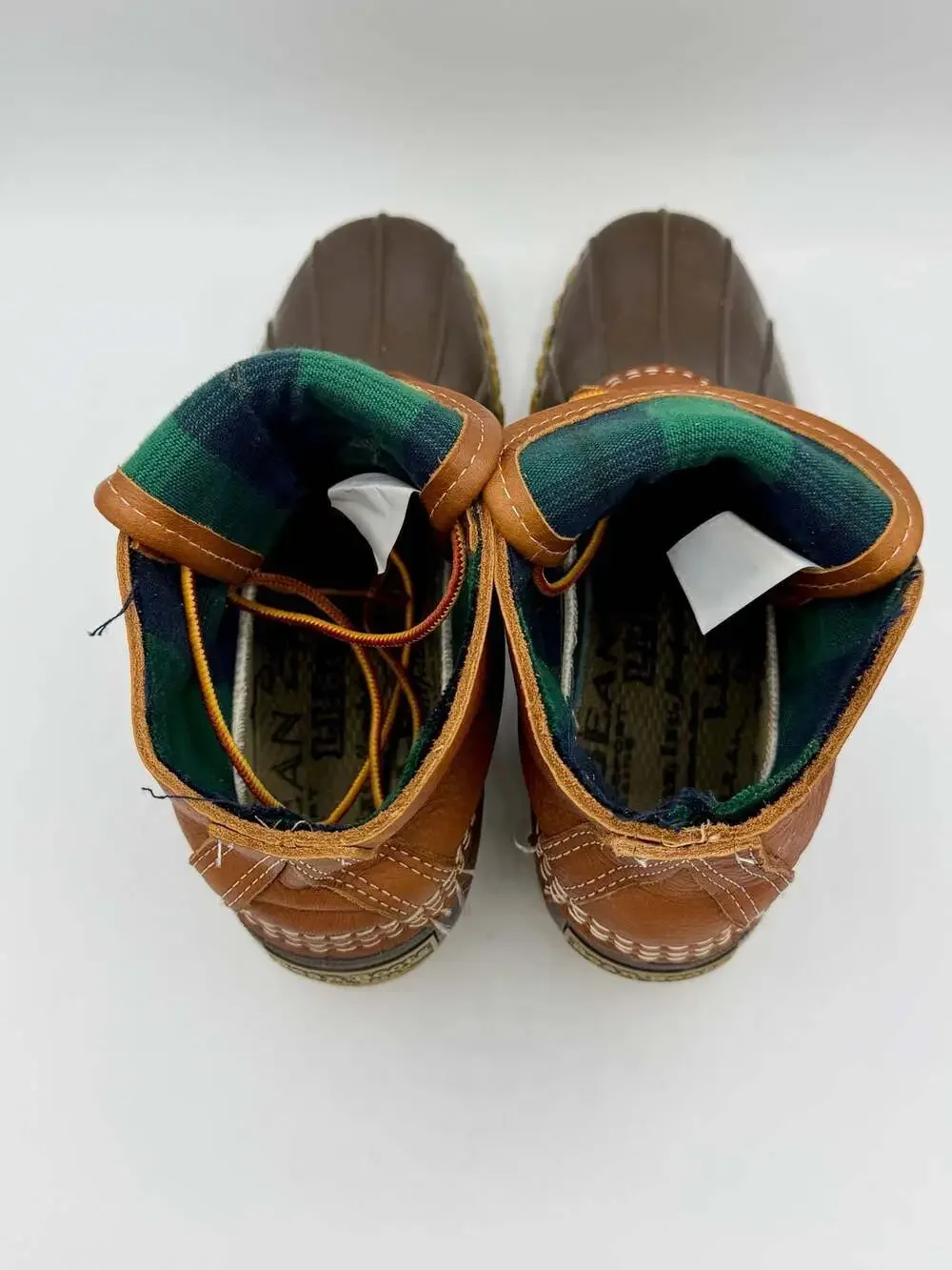 L.L.Bean Bean Boots Women 7.5 Brown Leather Duck Boots Plaid Modified Ankle